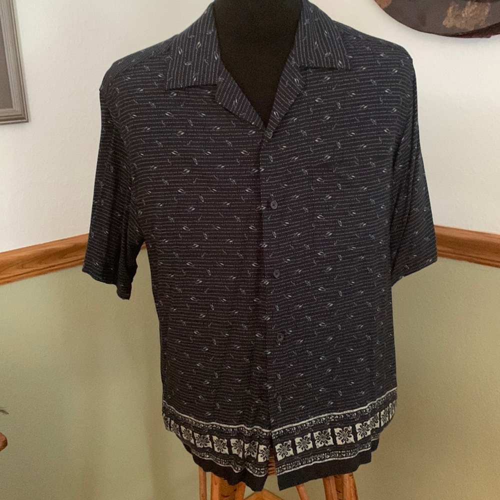 Mens Crazy Horse Navy Blue Print Button Down Shirt sz L - Picture 1 of 6